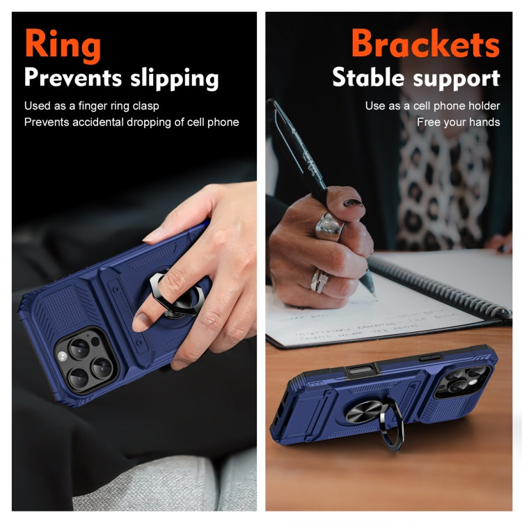For iPhone 16 Pro TPU+PC Shockproof Card Phone Case with Metal Ring Holder(Blue) - free shipping - PMC TechLife - Order now!