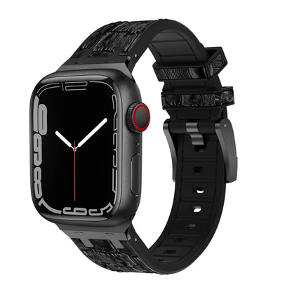 For Apple Watch SE 2023 44mm Crocodile Texture Liquid Silicone Watch Band(Black Black) - Watch Bands by PMC Jewellery | Online Shopping South Africa | PMC Jewellery