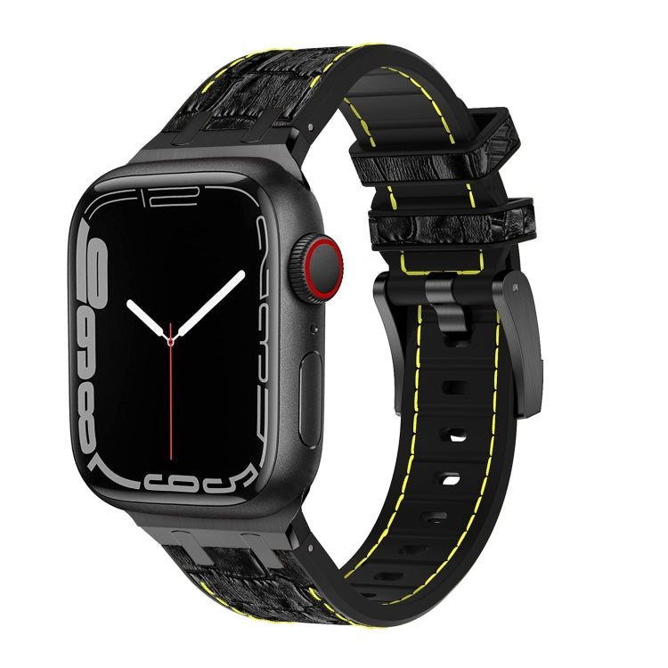 For Apple Watch SE 2023 44mm Crocodile Texture Liquid Silicone Watch Band(Black Yellow Black) - Watch Bands by PMC Jewellery | Online Shopping South Africa | PMC Jewellery