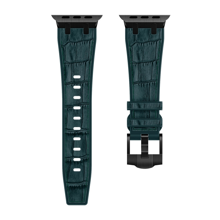 For Apple Watch SE 2023 40mm Crocodile Texture Liquid Silicone Watch Band(Black Deep Green) - Watch Bands by PMC Jewellery | Online Shopping South Africa | PMC Jewellery