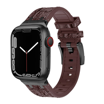 For Apple Watch SE 2023 40mm Crocodile Texture Liquid Silicone Watch Band(Black Dark Brown) - Watch Bands by PMC Jewellery | Online Shopping South Africa | PMC Jewellery