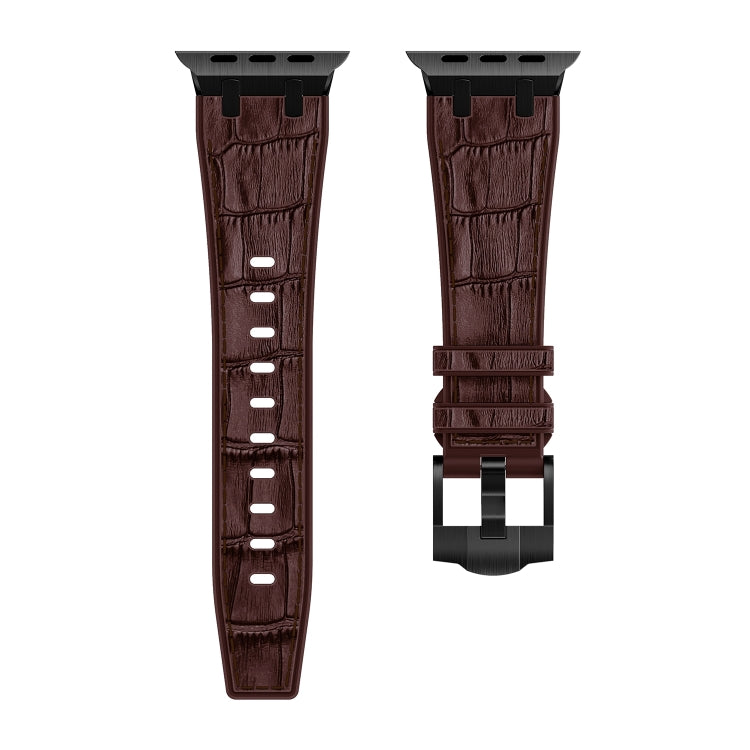 For Apple Watch SE 2023 40mm Crocodile Texture Liquid Silicone Watch Band(Black Dark Brown) - Watch Bands by PMC Jewellery | Online Shopping South Africa | PMC Jewellery