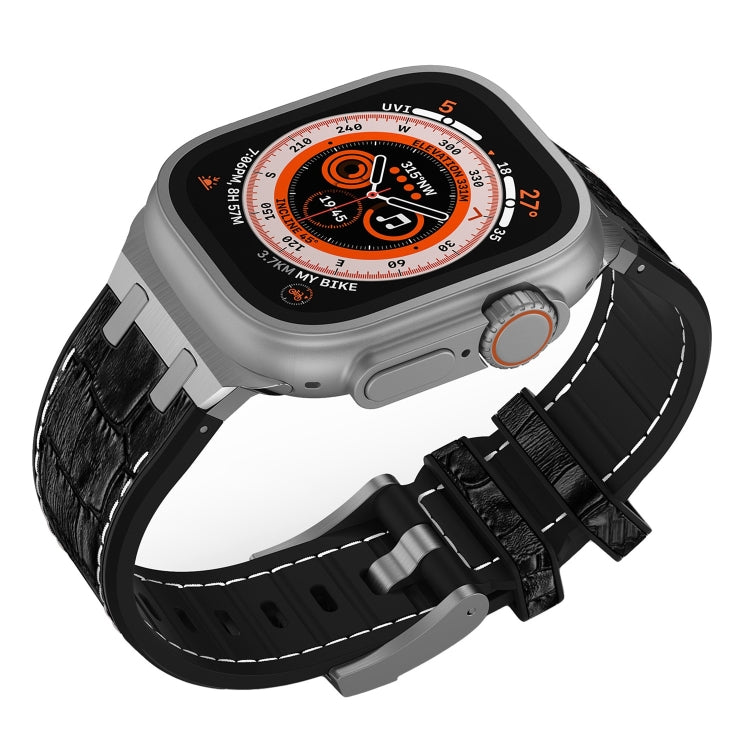 For Apple Watch SE 2023 40mm Crocodile Texture Liquid Silicone Watch Band(Silver White Black) - Watch Bands by PMC TechLife | Online Shopping South Africa | PMC TechLife