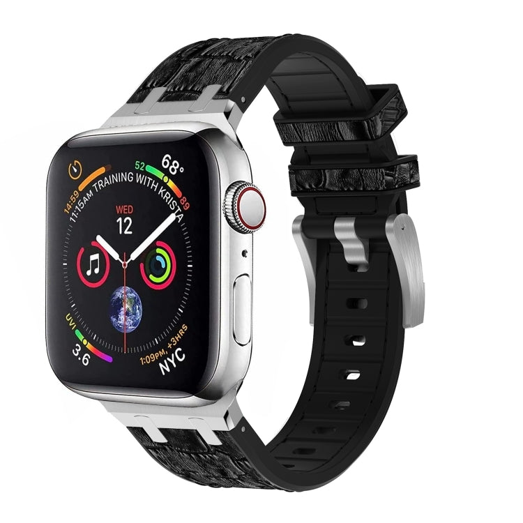 For Apple Watch SE 2023 40mm Crocodile Texture Liquid Silicone Watch Band(Silver Black) - Watch Bands by PMC TechLife | Online Shopping South Africa | PMC TechLife