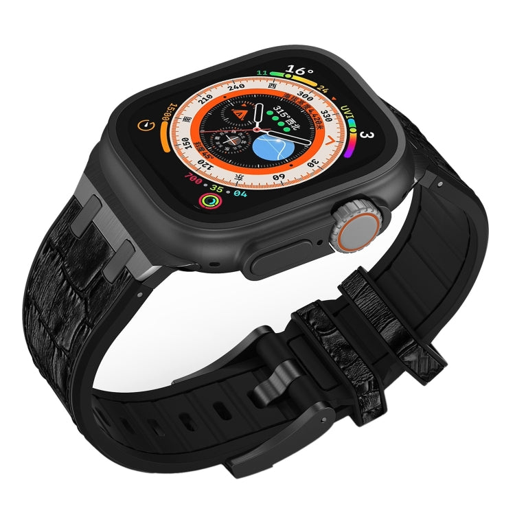 For Apple Watch Series 9 45mm Crocodile Texture Liquid Silicone Watch Band(Black Black) - Watch Bands by PMC TechLife | Online Shopping South Africa | PMC TechLife