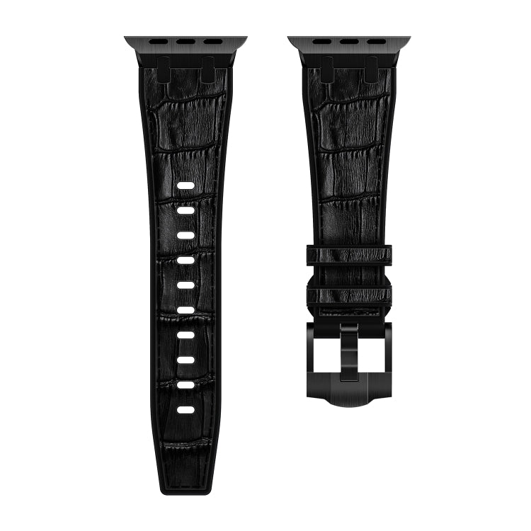 For Apple Watch Series 9 41mm Crocodile Texture Liquid Silicone Watch Band(Black Black) - Watch Bands by PMC Jewellery | Online Shopping South Africa | PMC Jewellery