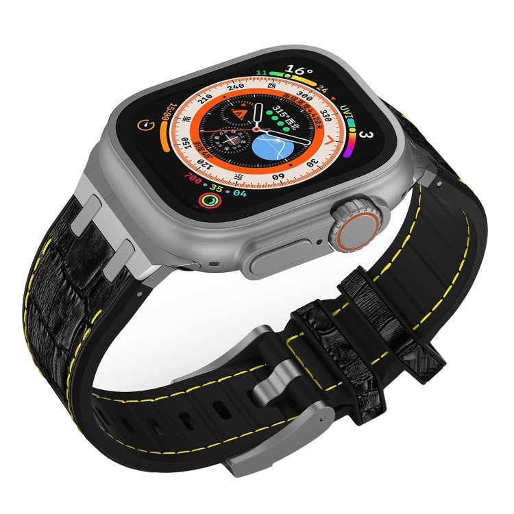 For Apple Watch Series 9 41mm Crocodile Texture Liquid Silicone Watch Band(Silver Yellow Black) - Watch Bands by PMC TechLife | Online Shopping South Africa | PMC TechLife