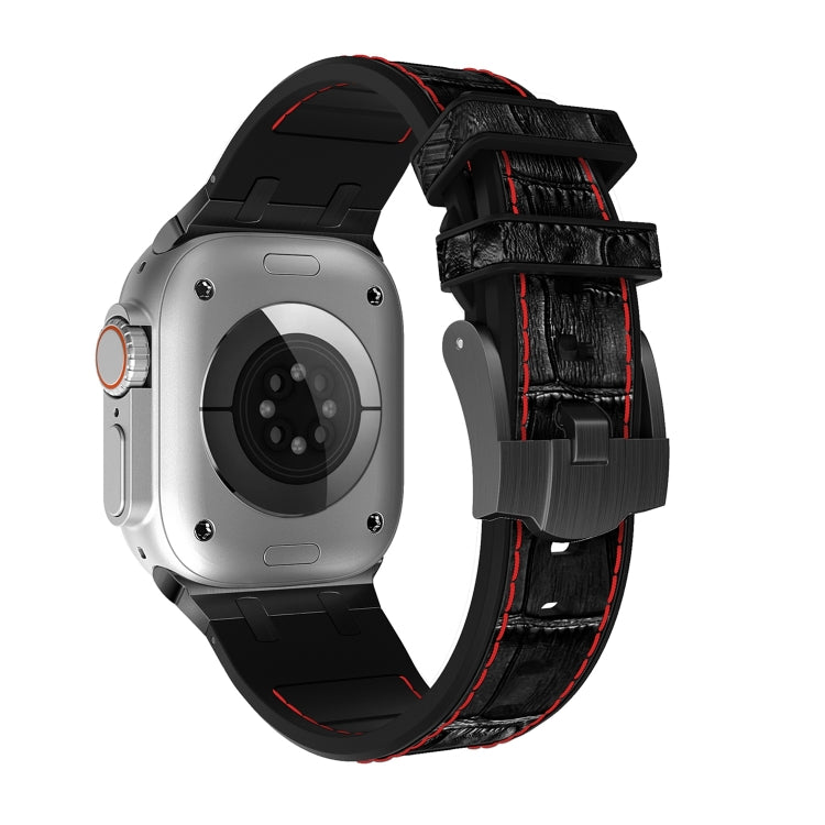 For Apple Watch Ultra 49mm Crocodile Texture Liquid Silicone Watch Band(Black Red Black) - free shipping - PMC TechLife - Order now!