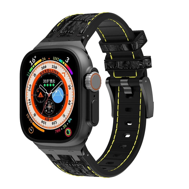 For Apple Watch Ultra 49mm Crocodile Texture Liquid Silicone Watch Band(Black Yellow Black) - Watch Bands by PMC Jewellery | Online Shopping South Africa | PMC Jewellery