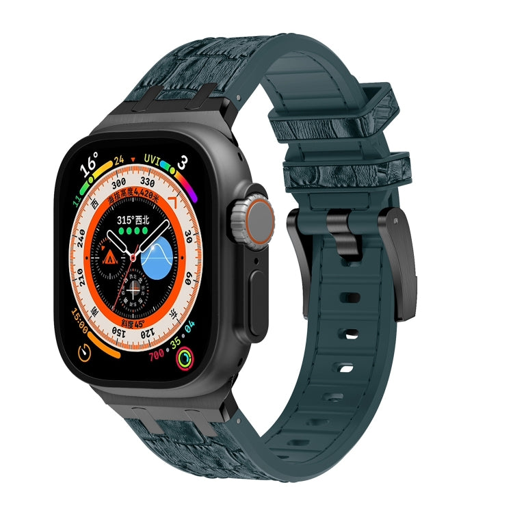 For Apple Watch Ultra 49mm Crocodile Texture Liquid Silicone Watch Band(Black Deep Green) - Watch Bands by PMC Jewellery | Online Shopping South Africa | PMC Jewellery