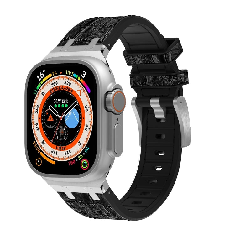 For Apple Watch Ultra 49mm Crocodile Texture Liquid Silicone Watch Band(Silver Black) - Watch Bands by PMC TechLife | Online Shopping South Africa | PMC TechLife