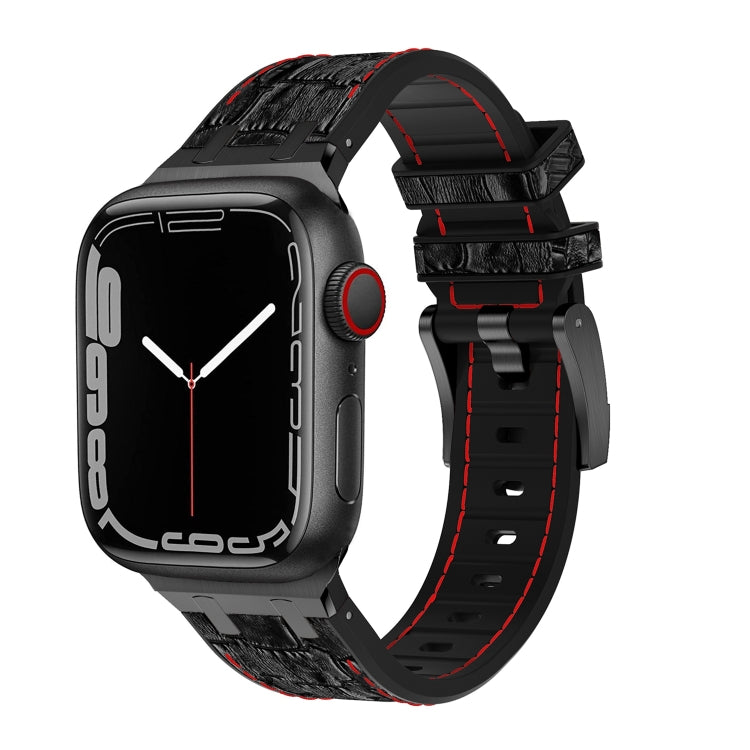 For Apple Watch Series 8 41mm Crocodile Texture Liquid Silicone Watch Band(Black Red Black) - Watch Bands by PMC TechLife | Online Shopping South Africa | PMC TechLife