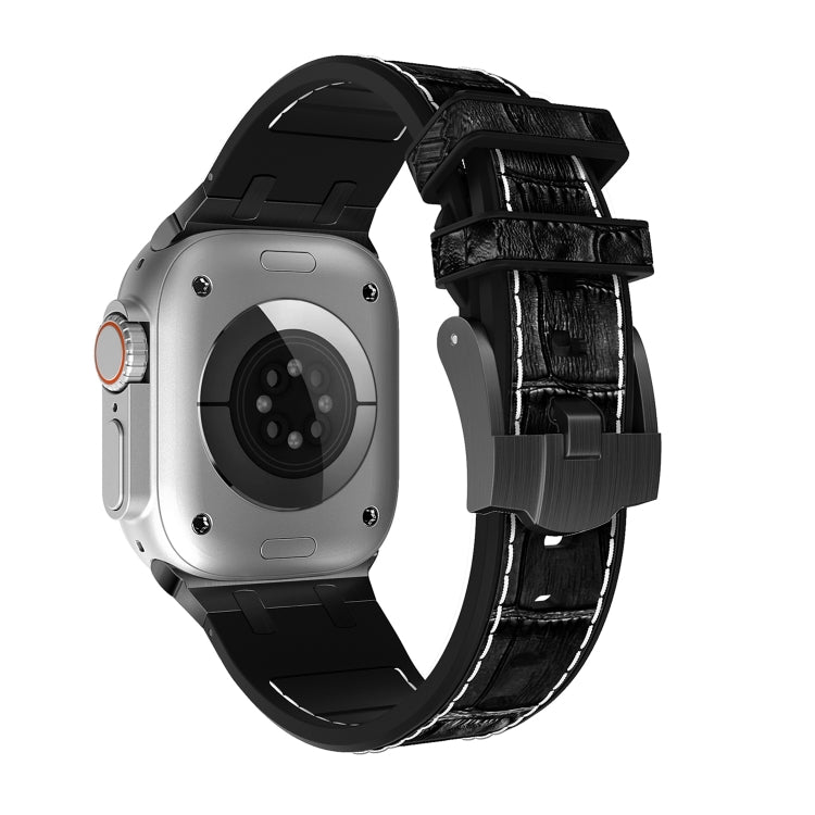 For Apple Watch Series 8 45mm Crocodile Texture Liquid Silicone Watch Band(Black White Black) - Watch Bands by PMC TechLife | Online Shopping South Africa | PMC TechLife