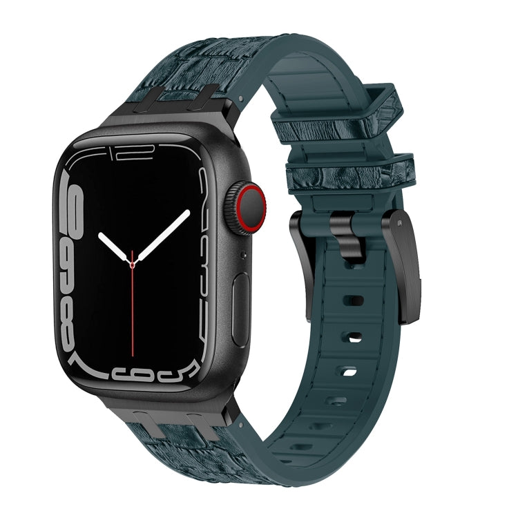 For Apple Watch Series 8 45mm Crocodile Texture Liquid Silicone Watch Band(Black Deep Green) - Watch Bands by PMC Jewellery | Online Shopping South Africa | PMC Jewellery