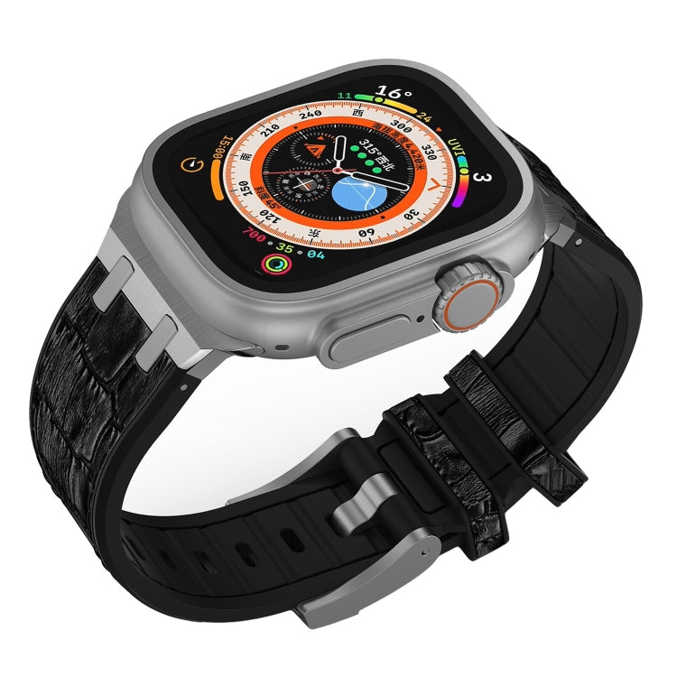 For Apple Watch SE 2022 40mm Crocodile Texture Liquid Silicone Watch Band(Silver Black) - Watch Bands by PMC TechLife | Online Shopping South Africa | PMC TechLife