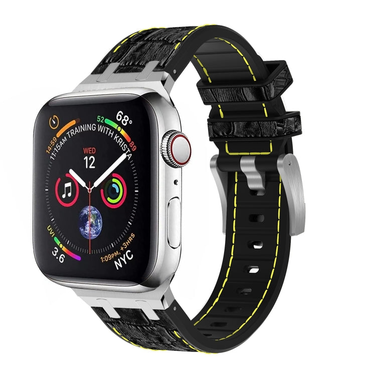 For Apple Watch SE 2022 40mm Crocodile Texture Liquid Silicone Watch Band(Silver Yellow Black) - Watch Bands by PMC Jewellery | Online Shopping South Africa | PMC Jewellery