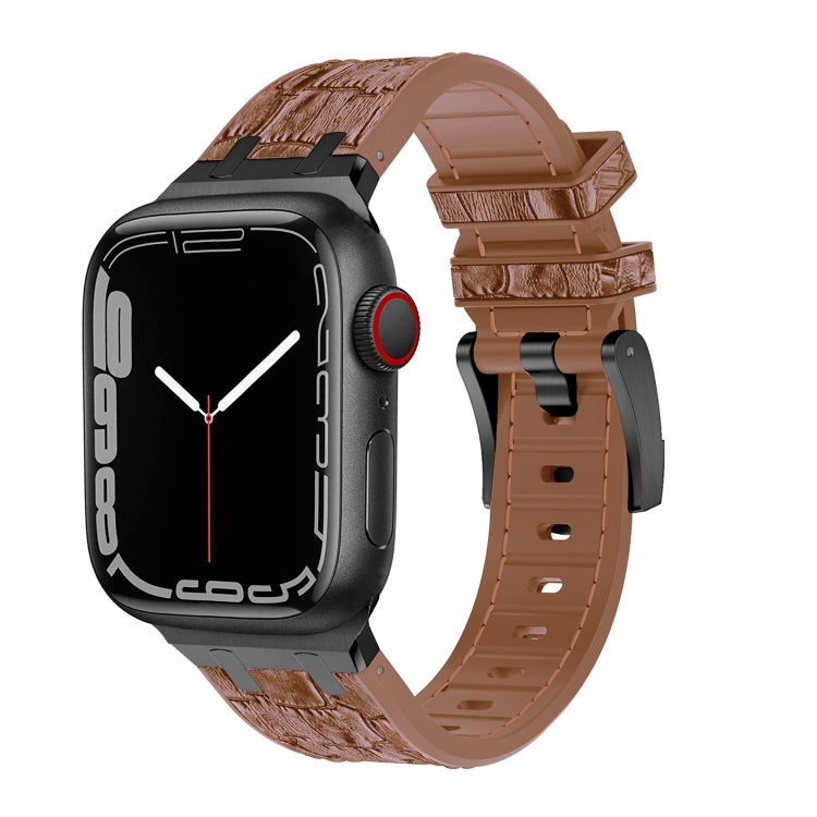 For Apple Watch SE 2022 44mm Crocodile Texture Liquid Silicone Watch Band(Black Yellow Brown) - Watch Bands by PMC Jewellery | Online Shopping South Africa | PMC Jewellery