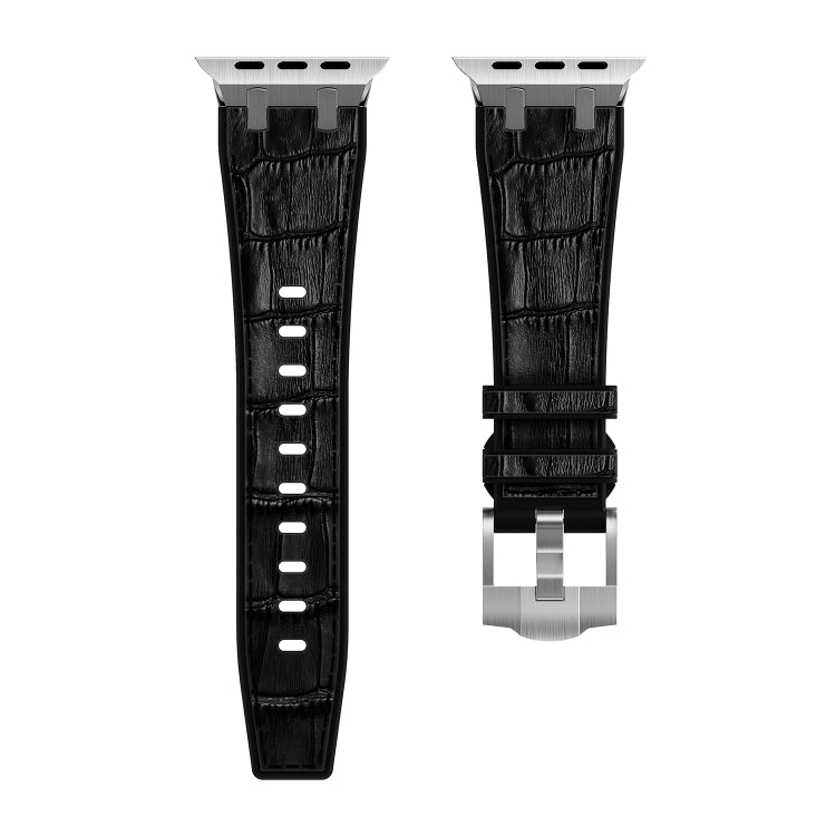 For Apple Watch SE 2022 44mm Crocodile Texture Liquid Silicone Watch Band(Silver Black) - Watch Bands by PMC Jewellery | Online Shopping South Africa | PMC Jewellery