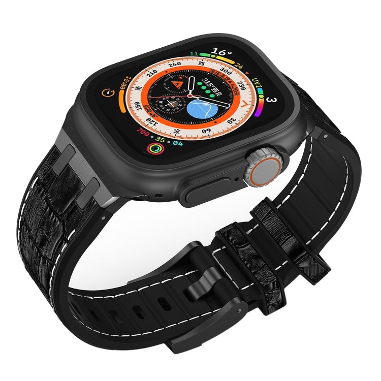 For Apple Watch Series 7 41mm Crocodile Texture Liquid Silicone Watch Band(Black White Black) - Watch Bands by PMC TechLife | Online Shopping South Africa | PMC TechLife