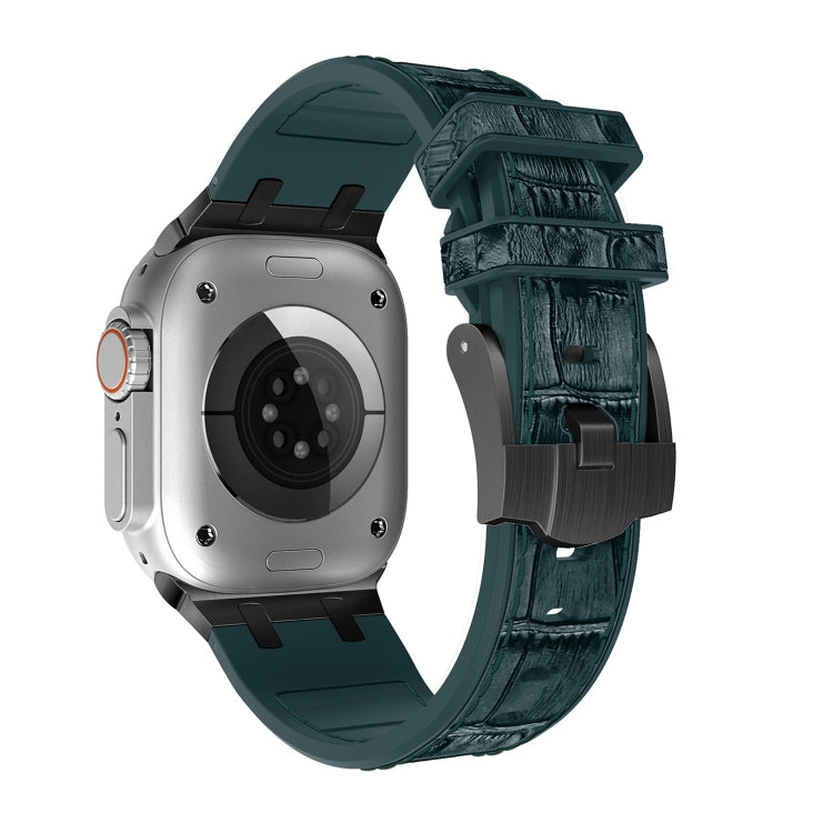 For Apple Watch Series 7 41mm Crocodile Texture Liquid Silicone Watch Band(Black Deep Green) - Watch Bands by PMC TechLife | Online Shopping South Africa | PMC TechLife