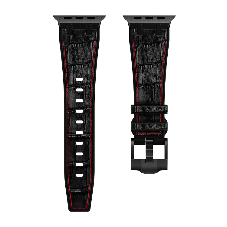 For Apple Watch SE 40mm Crocodile Texture Liquid Silicone Watch Band(Black Red Black) - Watch Bands by PMC Jewellery | Online Shopping South Africa | PMC Jewellery