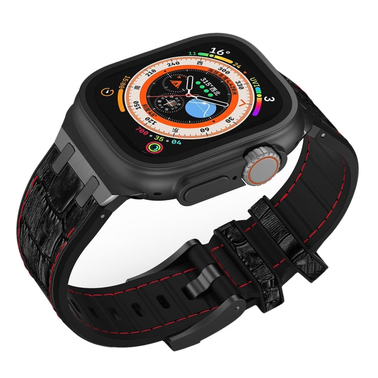 For Apple Watch SE 40mm Crocodile Texture Liquid Silicone Watch Band(Black Red Black) - Watch Bands by PMC TechLife | Online Shopping South Africa | PMC TechLife