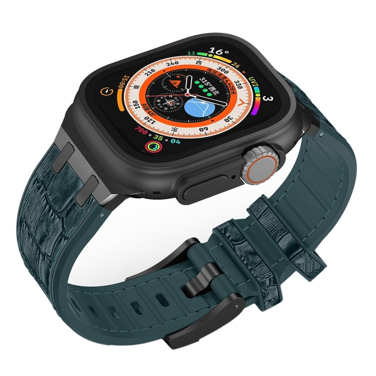 For Apple Watch SE 40mm Crocodile Texture Liquid Silicone Watch Band(Black Deep Green) - Watch Bands by PMC Jewellery | Online Shopping South Africa | PMC Jewellery