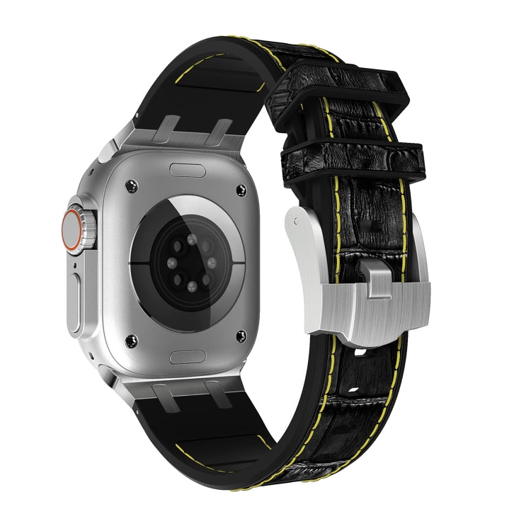 For Apple Watch SE 40mm Crocodile Texture Liquid Silicone Watch Band(Silver Yellow Black) - Watch Bands by PMC TechLife | Online Shopping South Africa | PMC TechLife