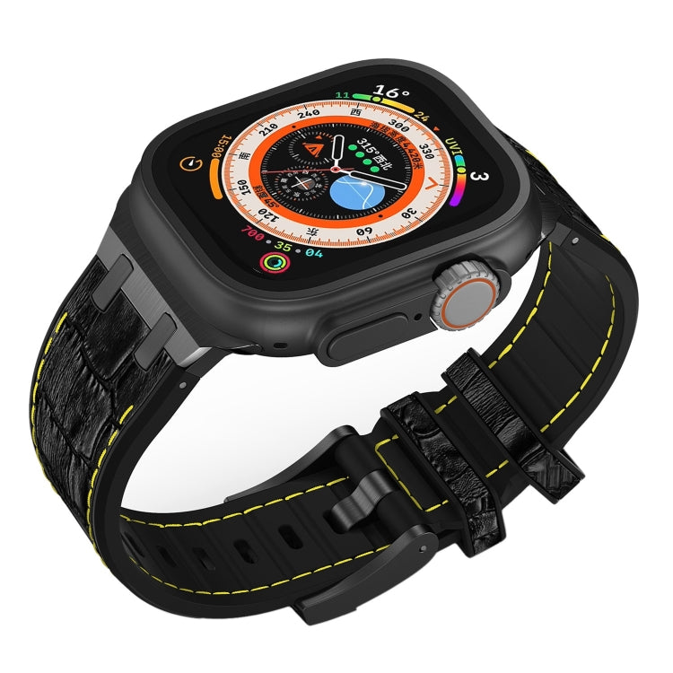 For Apple Watch SE 44mm Crocodile Texture Liquid Silicone Watch Band(Black Yellow Black) - free shipping - PMC TechLife - Order now!