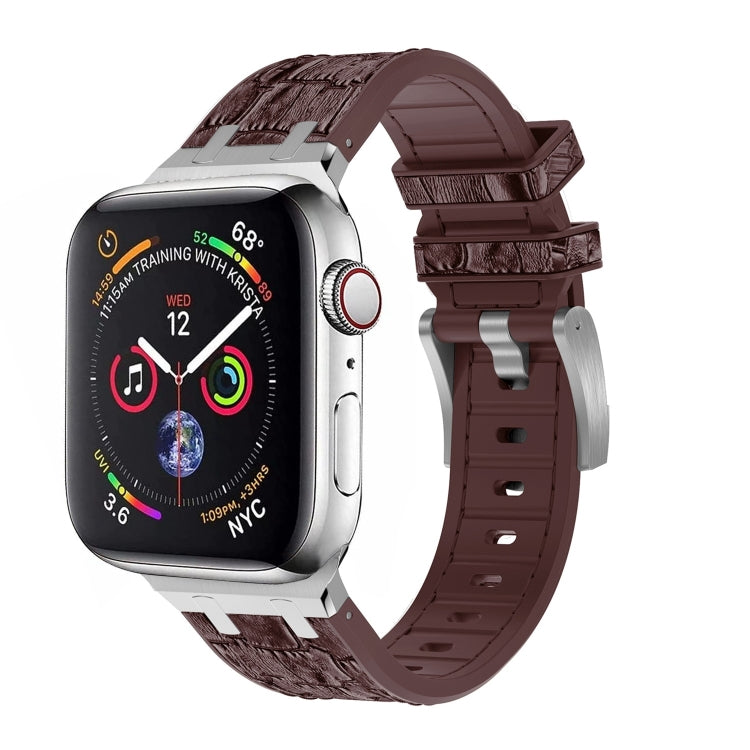 For Apple Watch SE 44mm Crocodile Texture Liquid Silicone Watch Band(Silver Dark Brown) - free shipping - PMC TechLife - Order now!