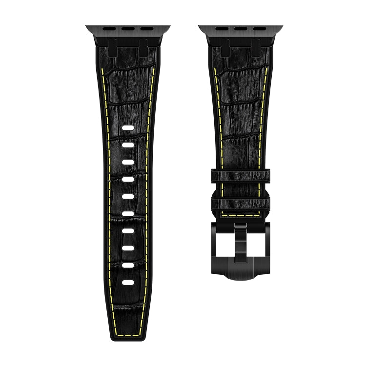 For Apple Watch Series 6 40mm Crocodile Texture Liquid Silicone Watch Band(Black Yellow Black) - Watch Bands by PMC Jewellery | Online Shopping South Africa | PMC Jewellery