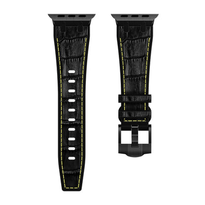 For Apple Watch Series 6 44mm Crocodile Texture Liquid Silicone Watch Band(Black Yellow Black) - Watch Bands by PMC Jewellery | Online Shopping South Africa | PMC Jewellery