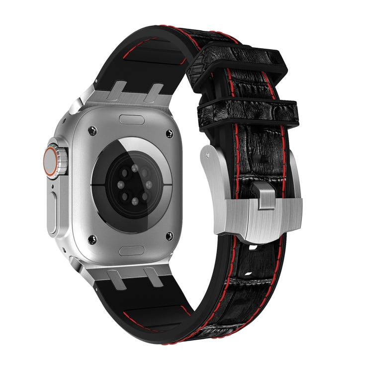 For Apple Watch Series 4 44mm Crocodile Texture Liquid Silicone Watch Band(Silver Red Black) - Watch Bands by PMC TechLife | Online Shopping South Africa | PMC TechLife