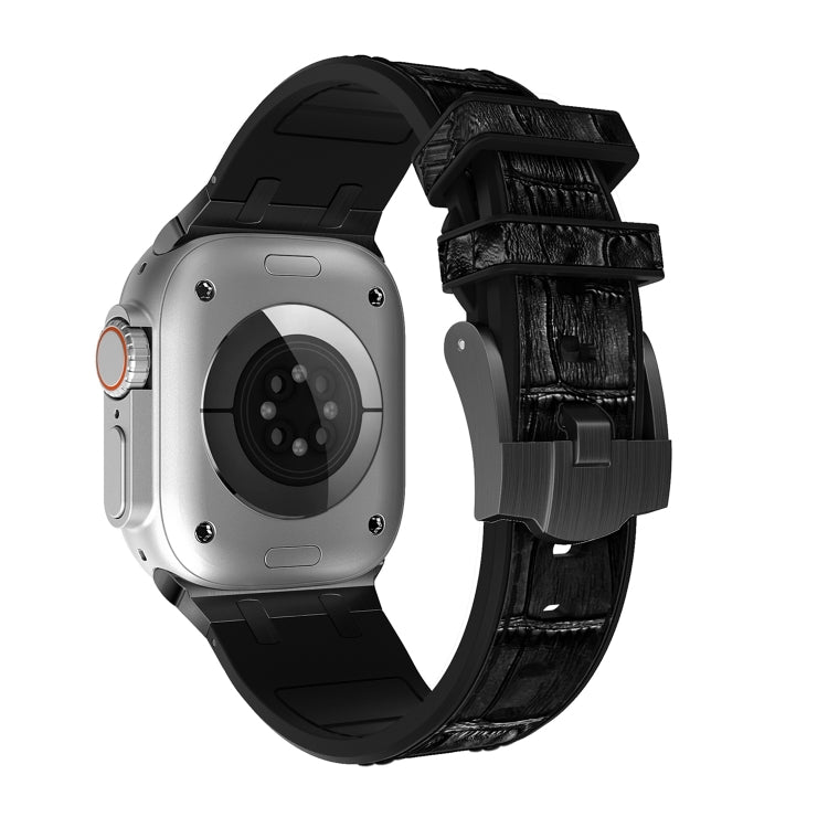 For Apple Watch Series 4 40mm Crocodile Texture Liquid Silicone Watch Band(Black Black) - Watch Bands by PMC TechLife | Online Shopping South Africa | PMC TechLife