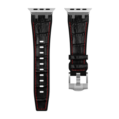 For Apple Watch Series 3 42mm Crocodile Texture Liquid Silicone Watch Band(Silver Red Black) - Watch Bands by PMC Jewellery | Online Shopping South Africa | PMC Jewellery