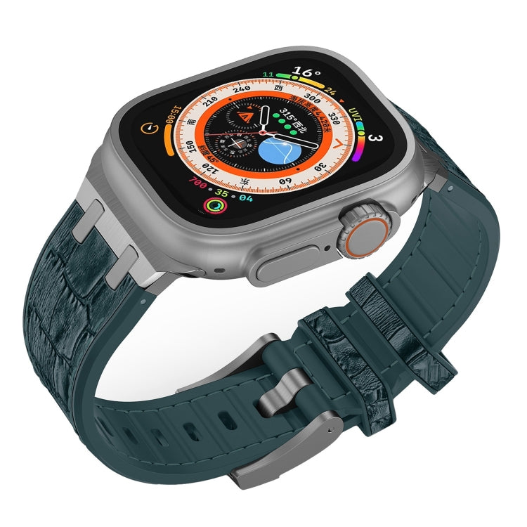 For Apple Watch Series 2 42mm Crocodile Texture Liquid Silicone Watch Band(Silver Deep Green) - Watch Bands by PMC TechLife | Online Shopping South Africa | PMC TechLife