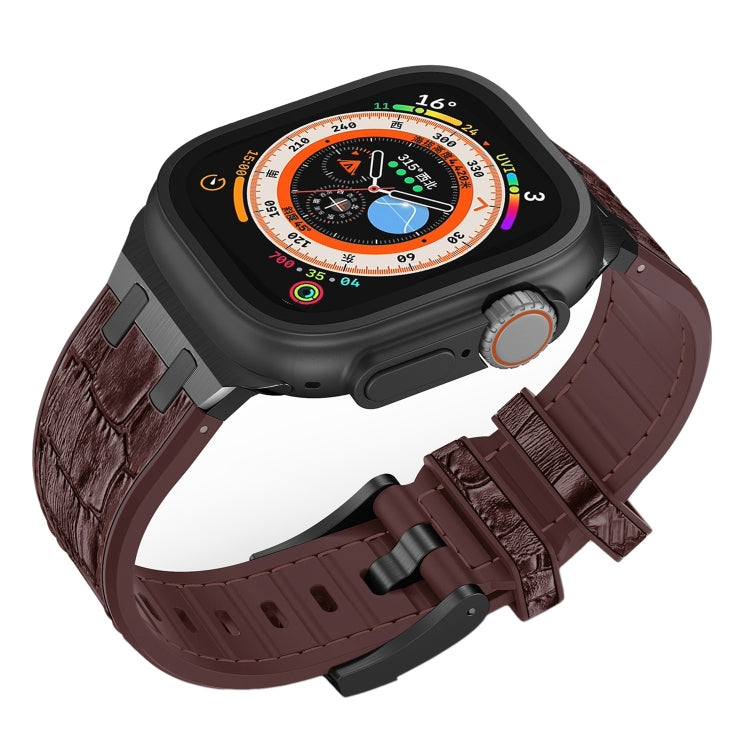 For Apple Watch Series 2 38mm Crocodile Texture Liquid Silicone Watch Band(Black Dark Brown) - Watch Bands by PMC TechLife | Online Shopping South Africa | PMC TechLife