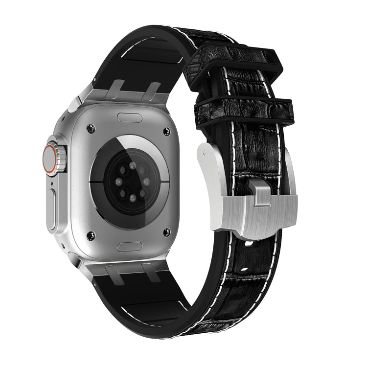 For Apple Watch Series 2 38mm Crocodile Texture Liquid Silicone Watch Band(Silver White Black) - Watch Bands by PMC TechLife | Online Shopping South Africa | PMC TechLife