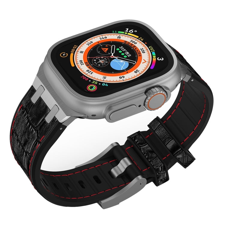 For Apple Watch Series 2 38mm Crocodile Texture Liquid Silicone Watch Band(Silver Red Black) - Watch Bands by PMC TechLife | Online Shopping South Africa | PMC TechLife
