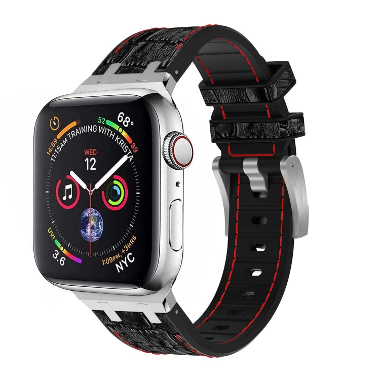 For Apple Watch 42mm Crocodile Texture Liquid Silicone Watch Band(Silver Red Black) - Watch Bands by PMC TechLife | Online Shopping South Africa | PMC TechLife