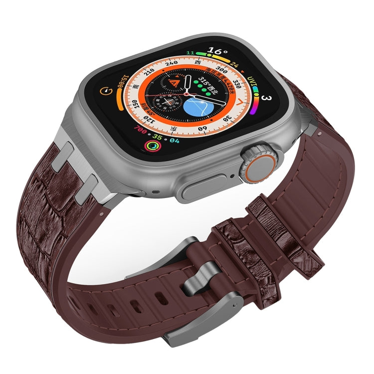 For Apple Watch 42mm Crocodile Texture Liquid Silicone Watch Band(Silver Dark Brown) - free shipping - PMC TechLife - Order now!