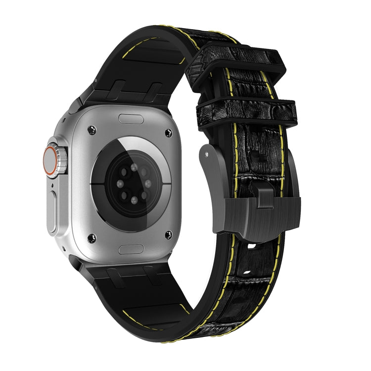 For Apple Watch 38mm Crocodile Texture Liquid Silicone Watch Band(Black Yellow Black) - Watch Bands by PMC TechLife | Online Shopping South Africa | PMC TechLife