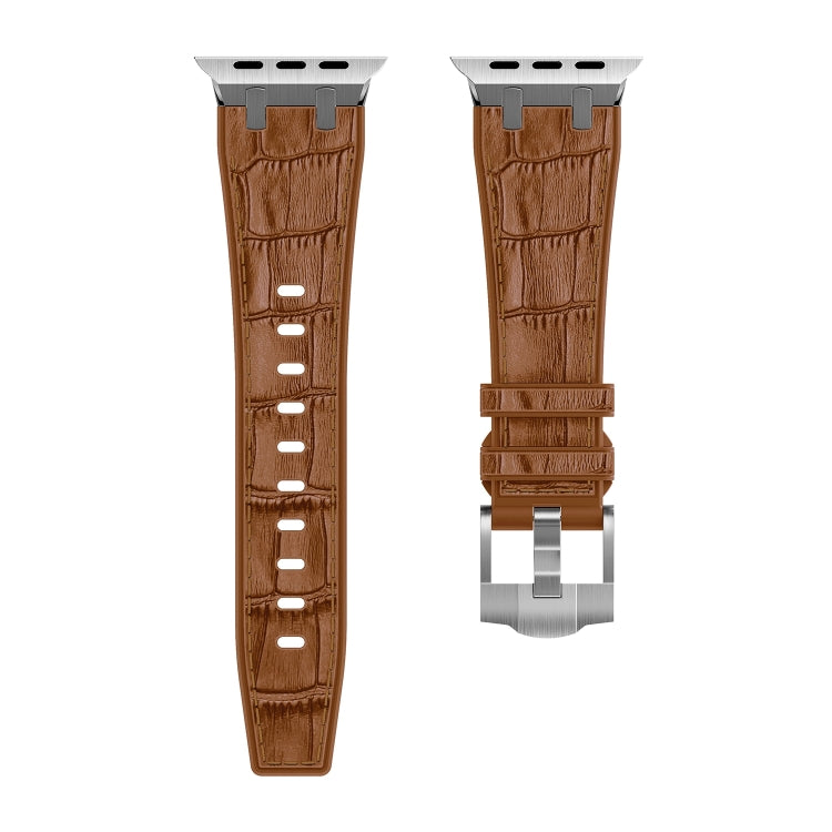 For Apple Watch 38mm Crocodile Texture Liquid Silicone Watch Band(Silver Yellow Brown) - Watch Bands by PMC TechLife | Online Shopping South Africa | PMC TechLife
