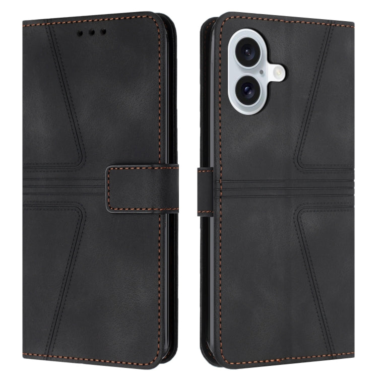 For iPhone 16 Triangle Solid Color Leather Phone Case(Black) - iPhone 16 Cases by PMC TechLife | Online Shopping South Africa | PMC TechLife | Buy Now Pay Later Mobicred