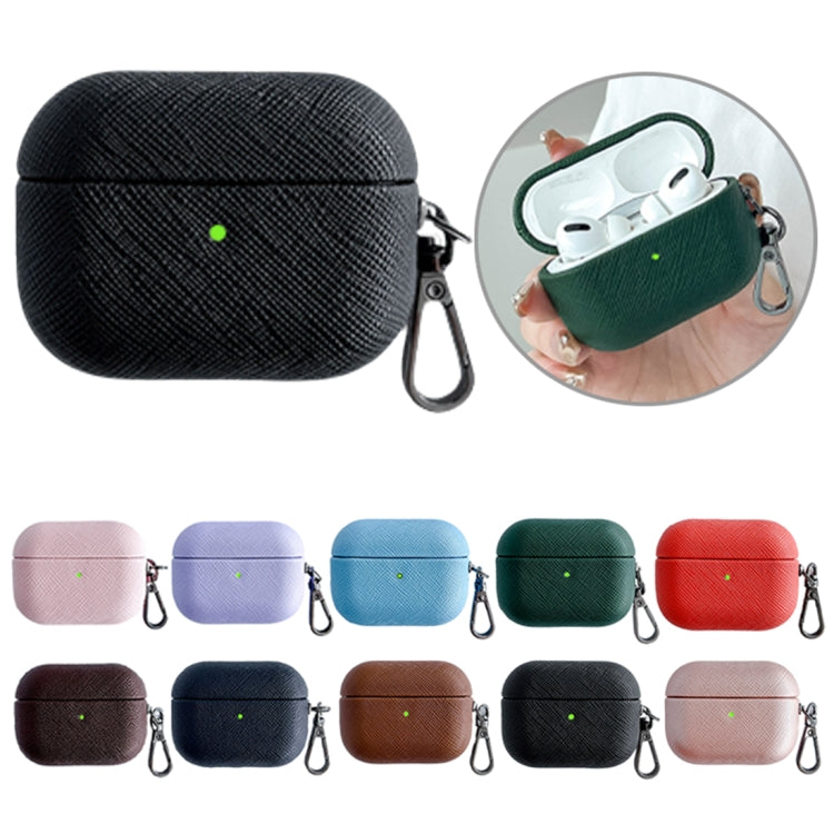 For AirPods Pro 2 Cross Texture PU Leather Bluetooth Earphone Protective Case(Pink) - For AirPods Pro 2 by PMC Jewellery | Online Shopping South Africa | PMC Jewellery | Buy Now Pay Later Mobicred