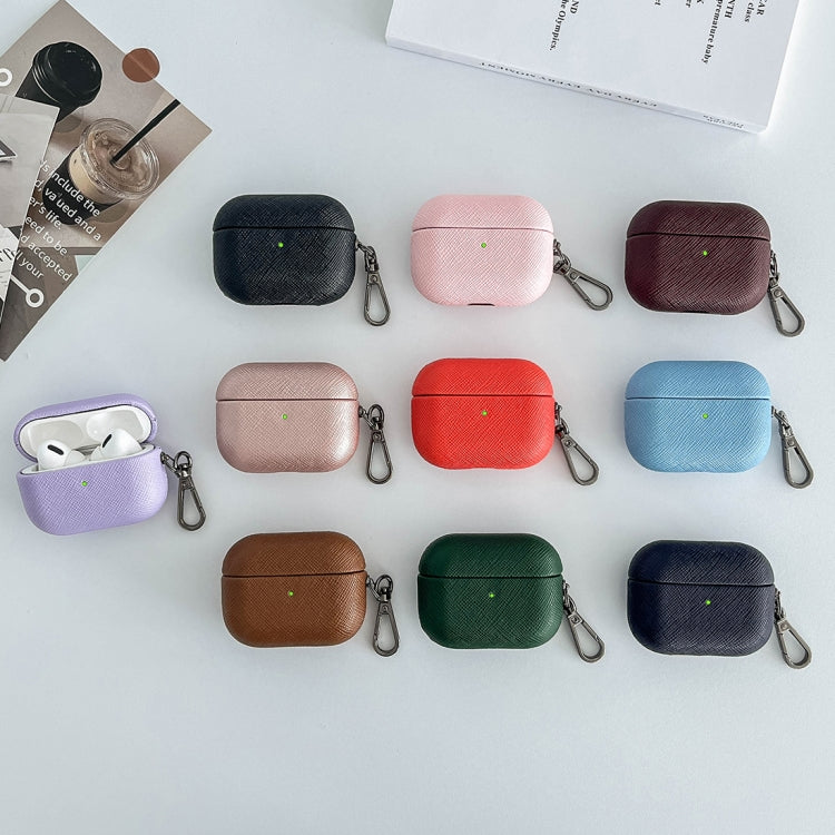 For AirPods 3 Cross Texture PU Leather Bluetooth Earphone Protective Case(Brown) - For AirPods 3 by PMC Jewellery | Online Shopping South Africa | PMC Jewellery | Buy Now Pay Later Mobicred