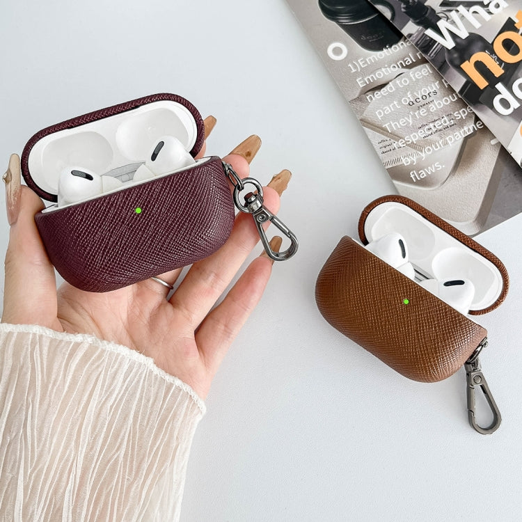 For AirPods Pro 2 Cross Texture PU Leather Bluetooth Earphone Protective Case(Rose Gold) - For AirPods Pro 2 by PMC Jewellery | Online Shopping South Africa | PMC Jewellery | Buy Now Pay Later Mobicred