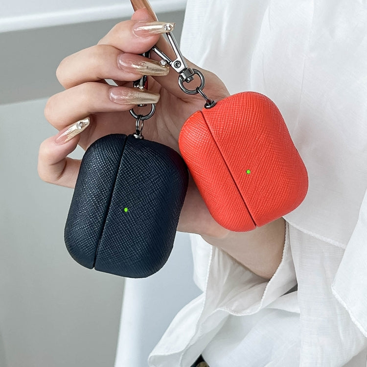 For AirPods Pro Cross Texture PU Leather Bluetooth Earphone Protective Case(Red) - For AirPods Pro by PMC Jewellery | Online Shopping South Africa | PMC Jewellery | Buy Now Pay Later Mobicred
