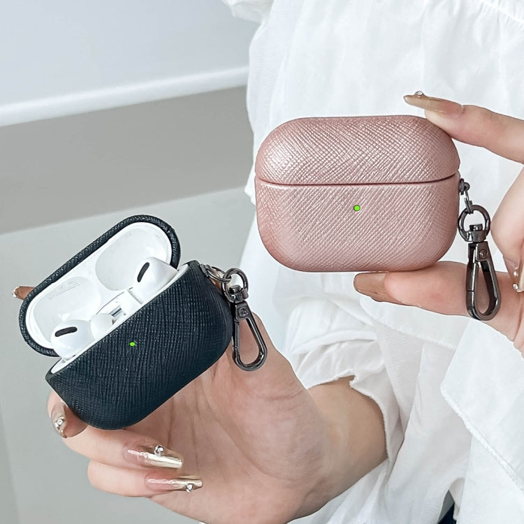 For AirPods Pro Cross Texture PU Leather Bluetooth Earphone Protective Case(Pink) - For AirPods Pro by PMC Jewellery | Online Shopping South Africa | PMC Jewellery | Buy Now Pay Later Mobicred