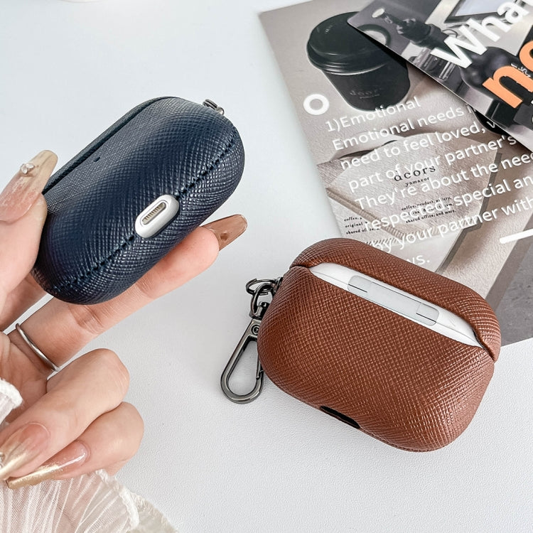 For AirPods 3 Cross Texture PU Leather Bluetooth Earphone Protective Case(Dark Green) - For AirPods 3 by PMC Jewellery | Online Shopping South Africa | PMC Jewellery | Buy Now Pay Later Mobicred